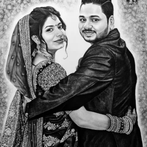 Handmade Charcoal Couple Marriage Portrait