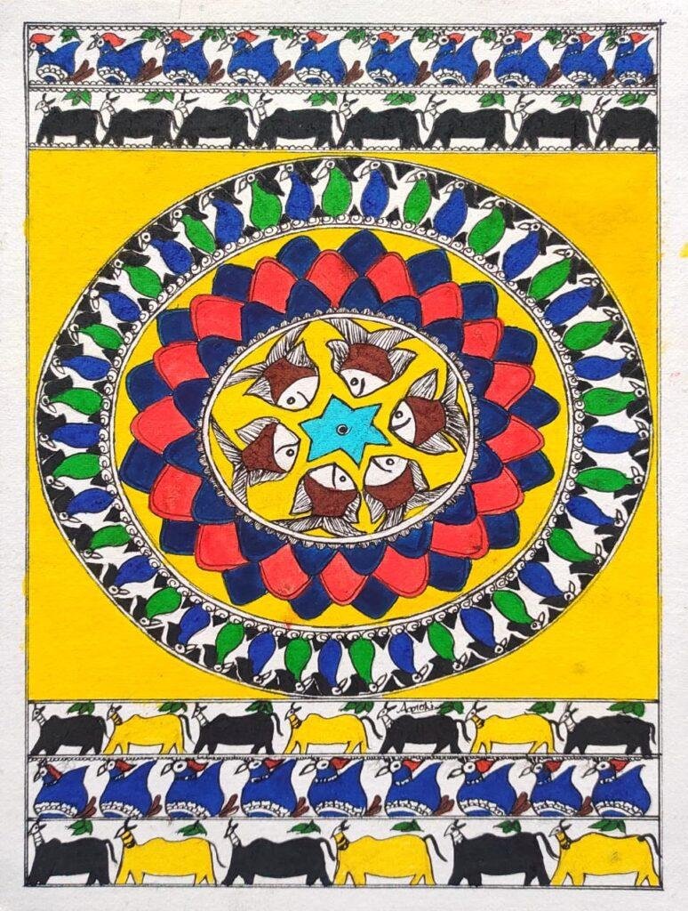 Water queen Madhubani painting