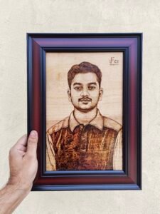 Handmade Wooden Pyrographic Portrait - Custom Engraved Gift