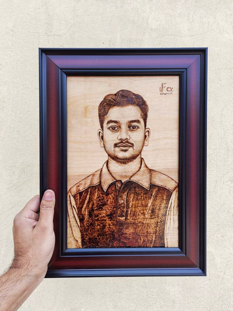 Handmade Wooden Pyrographic Portrait - Custom Engraved Gift