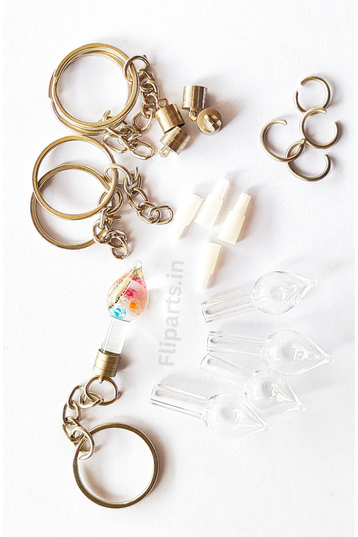 Rice Keychain Making Material Kit - DIY Rice Art Raw Materials (Glass Vials, Caps & Keyrings)
