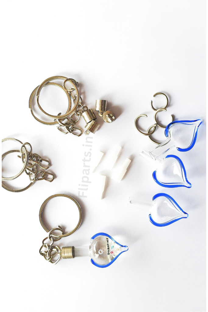 Rice Keychain Making Material Kit – DIY Rice Art Raw Materials (Glass Vials, Caps & Keyrings)