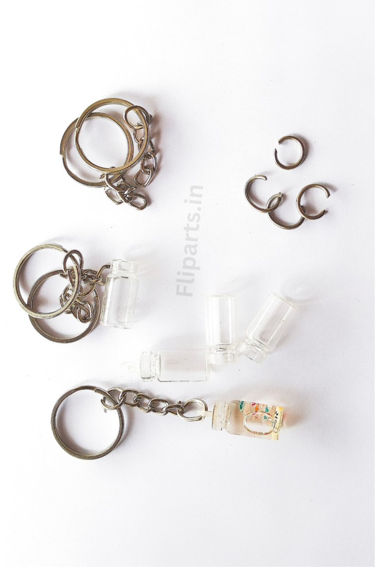 Rice Keychain Making Material Kit - DIY Rice Art Raw Materials (Glass Vials, Caps & Keyrings)