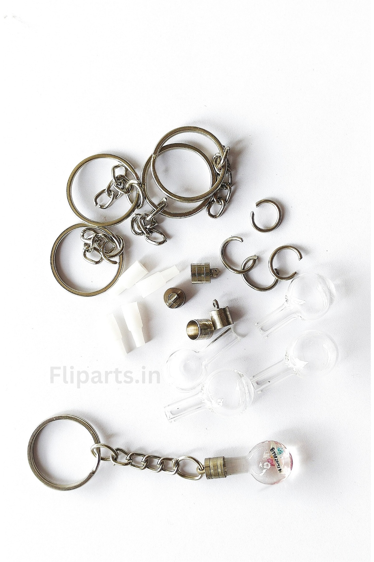 Rice Keychain Making Material Kit - DIY Rice Art Raw Materials (Glass Vials, Caps & Keyrings)