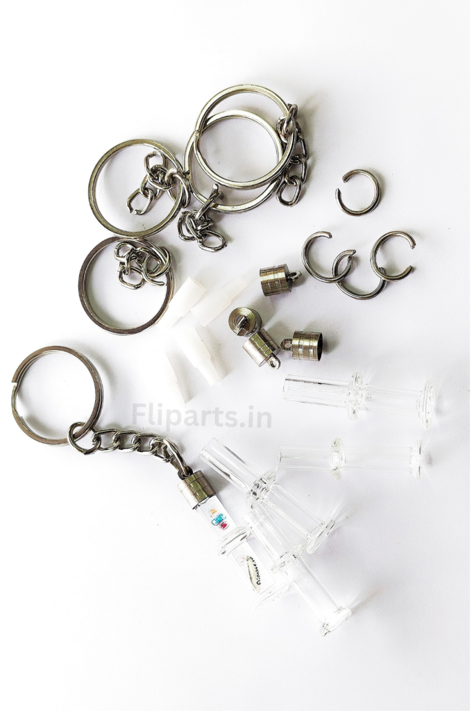 Rice Keychain Making Material Kit – DIY Rice Art Raw Materials (Glass Vials, Caps & Keyrings)