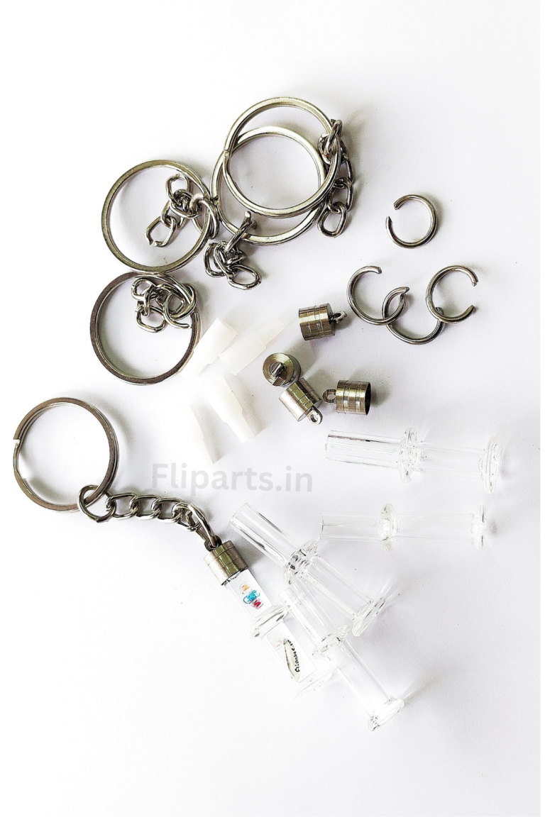 Rice Keychain Making Material Kit - DIY Rice Art Raw Materials (Glass Vials, Caps & Keyrings)