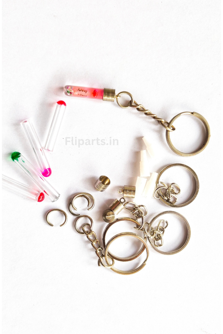 Rice Keychain Making Material Kit - DIY Rice Art Raw Materials (Glass Vials, Caps & Keyrings)