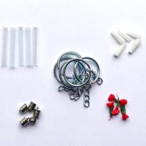Rice Keychain Making Material Kit - Diy Rice Art Raw Materials (Glass Vials, Caps &Amp; Keyrings) 4