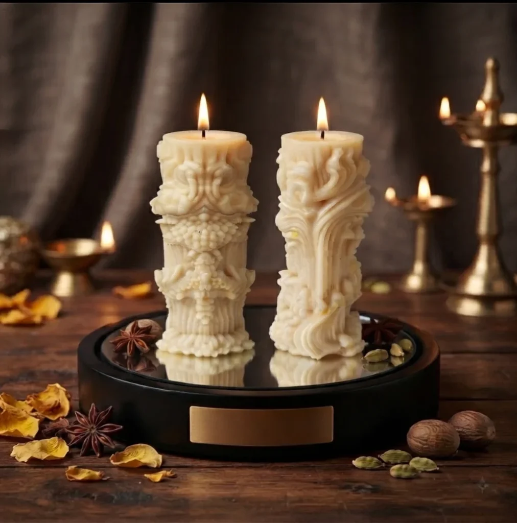 Stunning Royal Scroll Pillar Candle | Handcrafted Decorative Candle